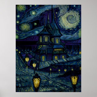 Starry Sanctuary i Van Gogh stil Poster