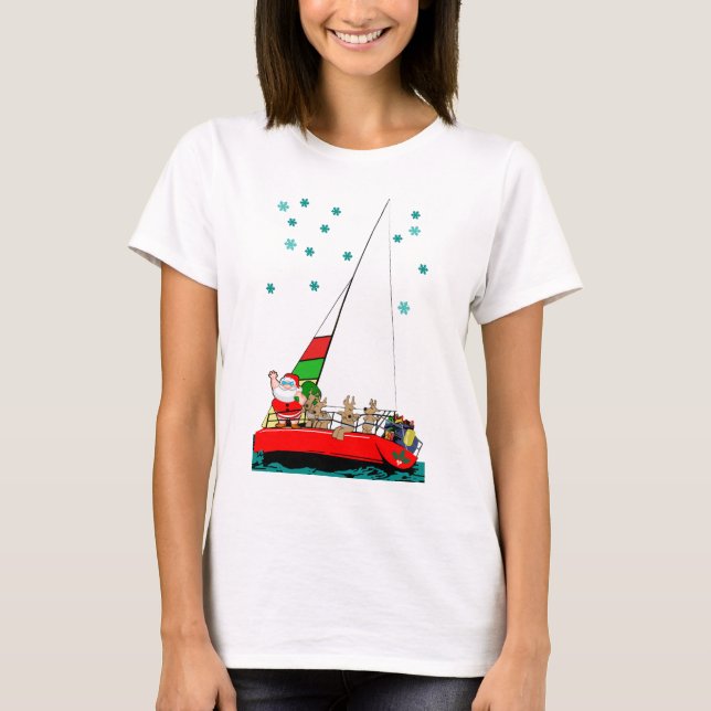Starry Santa Sailing vid jul T Shirt (Framsida)