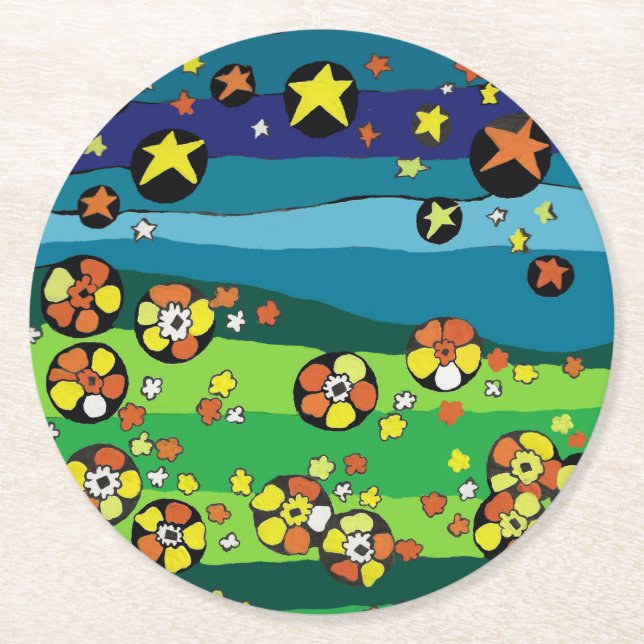 Starry Scene Underlägg Papper Rund (Framsidan)
