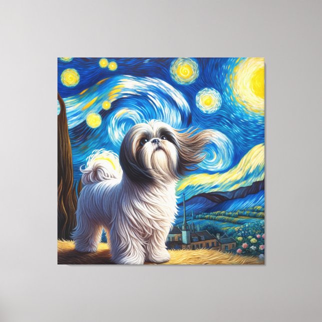 Starry Shih Tzu Hund Porträtt - Pet Porträtt Canvastryck (Framsida)