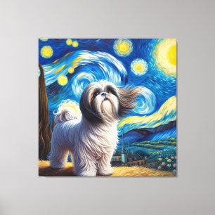 Starry Shih Tzu Hund Porträtt - Pet Porträtt Canvastryck
