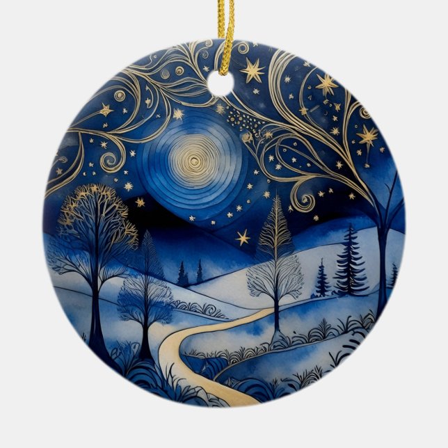 Starry Snowy Night Personlig Ornament (Framsidan)