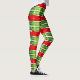 Starry Snowy Red Grönt White Vågrät Rand Leggings