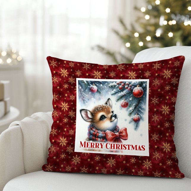 Starry snowy scene baby fawn winter forest kids  kudde (Starry snowy scene baby fawn winter forest kids decor)