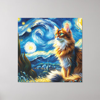 Starry Somali Cat Porträtt - Pet Porträtt Canvastryck