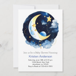Starry Space Äventyr Blue Boy Baby Shower Inbjudningar