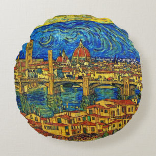 Starry Starry Night Florence Italien Dekorativ kud Rund Kudde