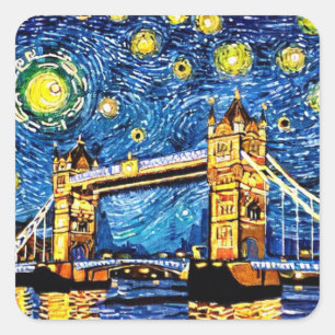 Starry Starry Night London England Fyrkantigt Klistermärke