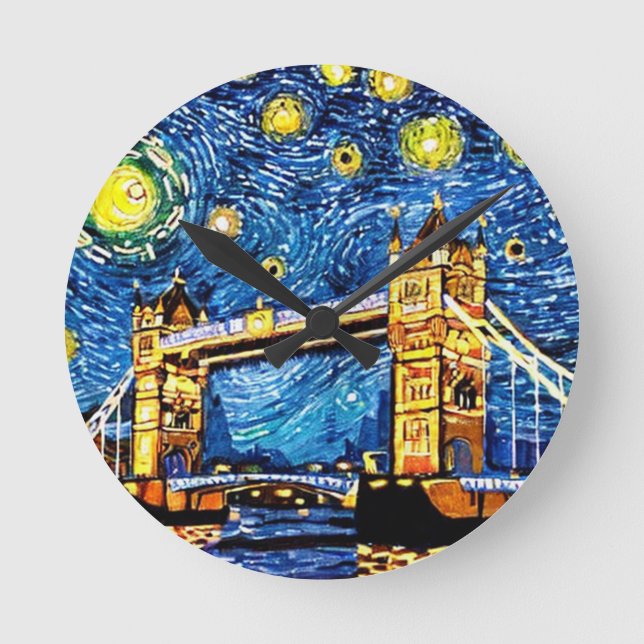 Starry Starry Night London England Rund Klocka (Framsida)