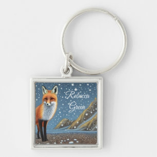 Starry Starry Night Storybook Fox Fyrkantig Silverfärgad Nyckelring