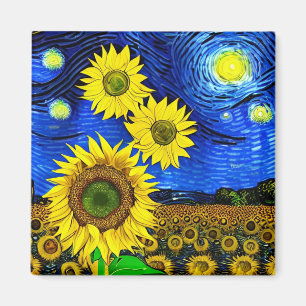 Starry Sunblommor Night Magnet