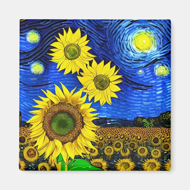 Starry Sunblommor Night Magnet (Framsidan)