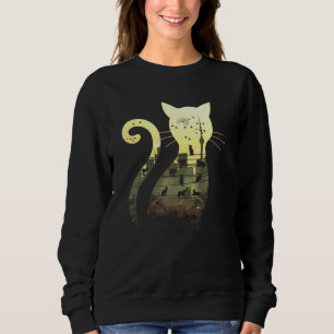 Starry Sunset Night Urban City Skyline Svarta katt T Shirt