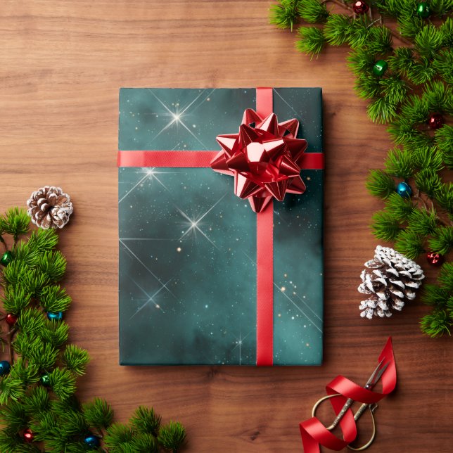 Starry Teal Himmel Wrapping Papper | Elegant Celes Presentpapper (Julgåva)