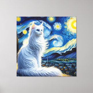 Starry Turkisk angora Cat Porträtt - Pet Porträtt Canvastryck