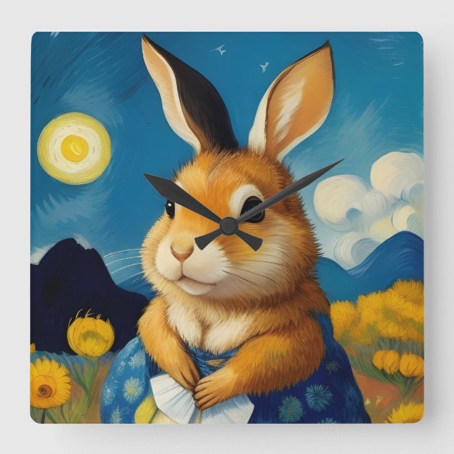 Starry Vår Bunny Clock Fyrkantig Klocka (Framsida)