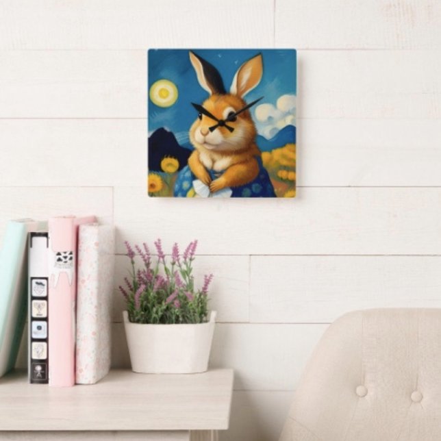 Starry Vår Bunny Clock Fyrkantig Klocka (Skapare uppladdad)