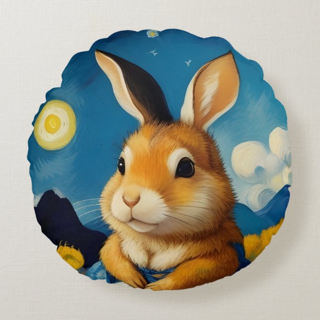 Starry Vår Bunny Round Pillow Rund Kudde (Framsidan)