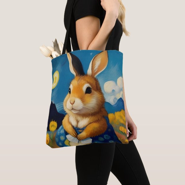 Starry Vår Bunny Tote Bag Tygkasse (Närbild)