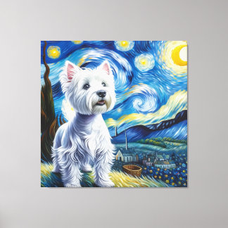 Starry Väster Highland White Terrier Hund Porträtt Canvastryck