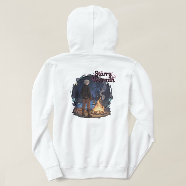 Starry Warmth - Lumberjack Anime Boy by Campfire Hoodie (Design baksida)
