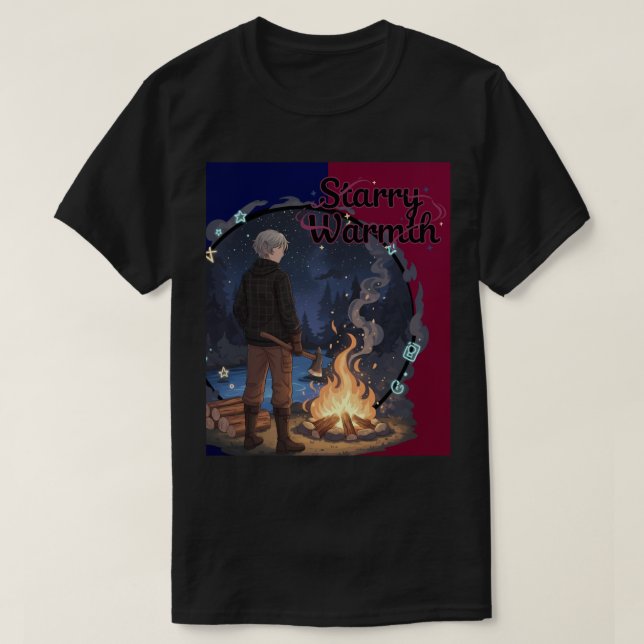 Starry Warmth - Lumberjack Anime Boy by Campfire T Shirt (Design framsida)