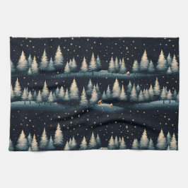Starry Winter Forest Night Kitchen Towel Kökshandduk