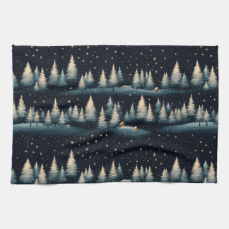 Starry Winter Forest Night Kitchen Towel Kökshandduk