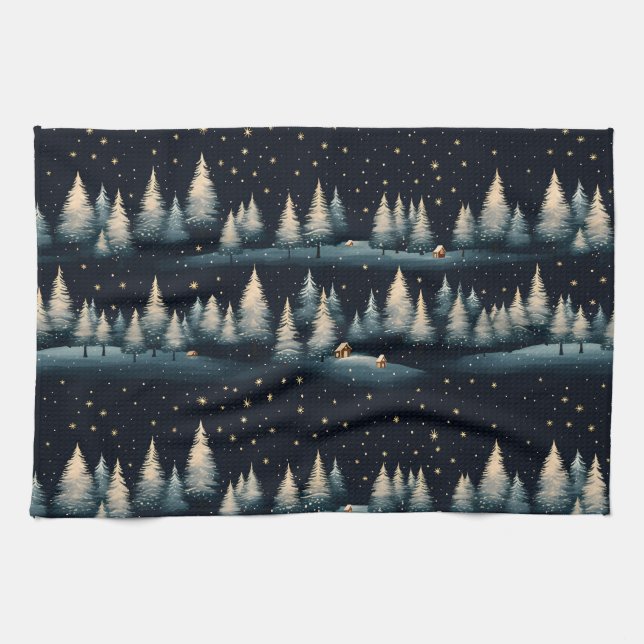 Starry Winter Forest Night Kitchen Towel Kökshandduk (Horisontell)