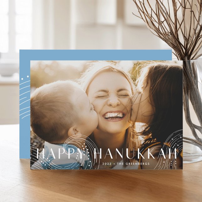 Starry Wish | Elegant Hanukkah Photo Julkort (Skapare uppladdad)