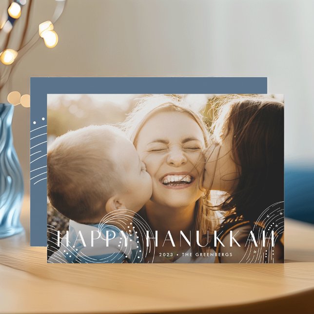 Starry Wish | Elegant Hanukkah Photo Julkort (Skapare uppladdad)