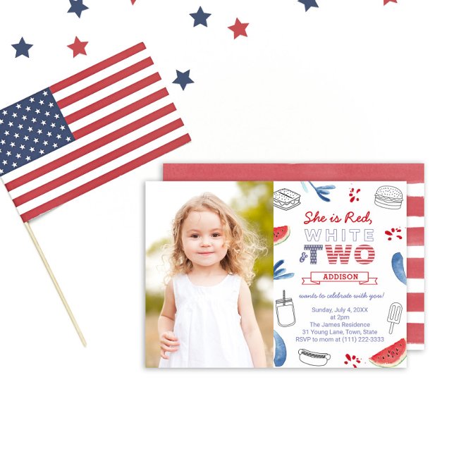 Stars and Stripes 2-årsfest PhotoCard Inbjudningar (Skapare uppladdad)