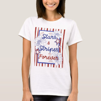 Stars and Stripes Forever Patriotiska Blommiga Dam T Shirt