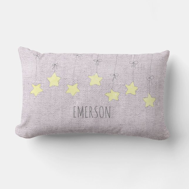 Stars Baby Namn Birthdate Rosa Linen Nursery Decor Lumbarkudde (Framsida)