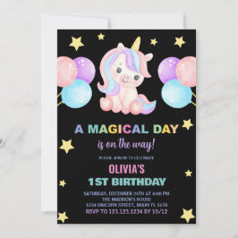 Stars Ballons Unicorn Birthday-inbjudan Inbjudningar