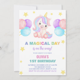 Stars Ballons Unicorn Birthday-inbjudan Inbjudningar