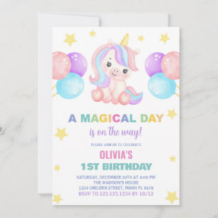 Stars Ballons Unicorn Birthday-inbjudan Inbjudningar
