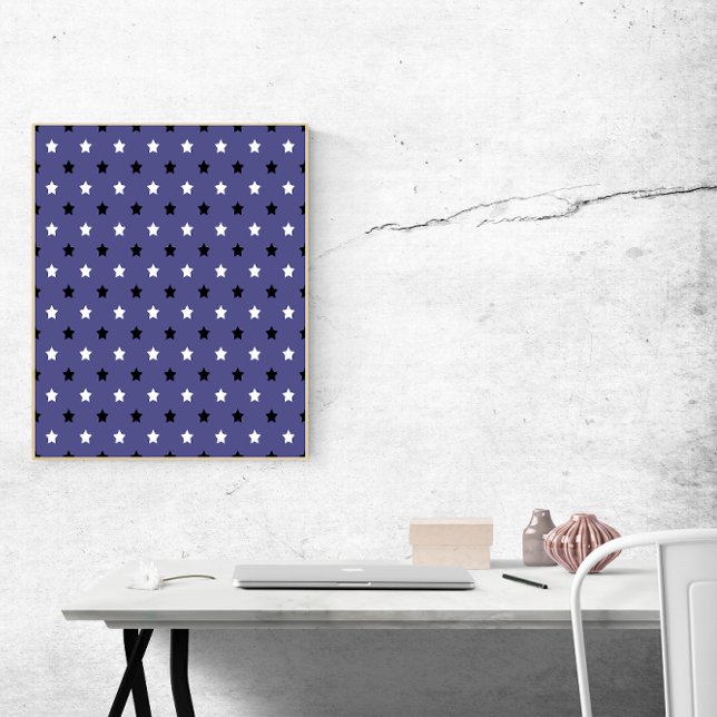 Stars Black and White Mönster Lila Background Poster (A cute poster with a black and white star pattern on a purple background)