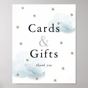 Stars Blue Clouds Baby Shower Card & presentations Poster