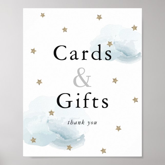 Stars Blue Clouds Baby Shower Card & presentations Poster (Framsidan)