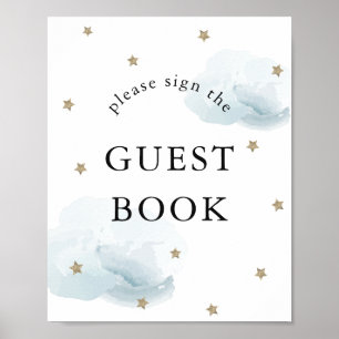 Stars Blue Clouds Baby Shower Guest Bok-tecken Poster