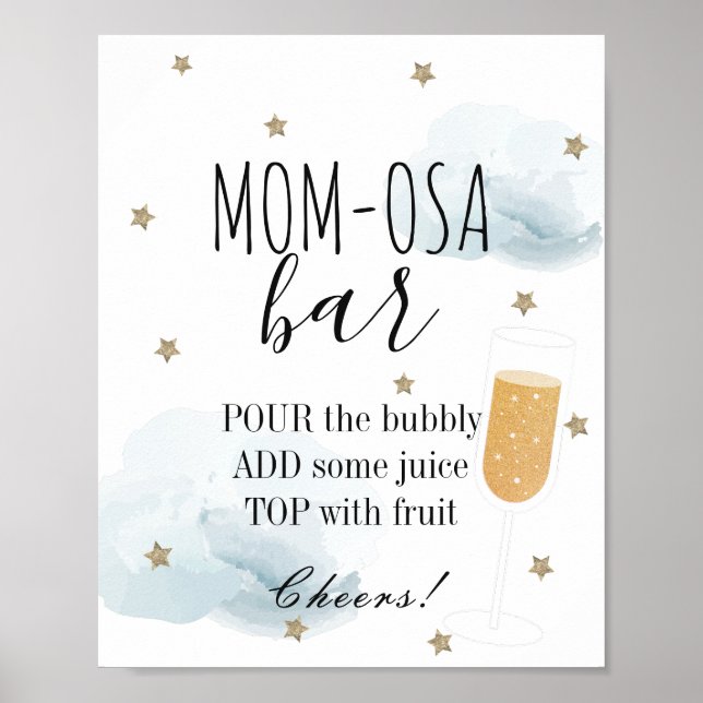Stars & Blue Clouds Baby Shower Mamma-osa Pub Poster (Framsidan)