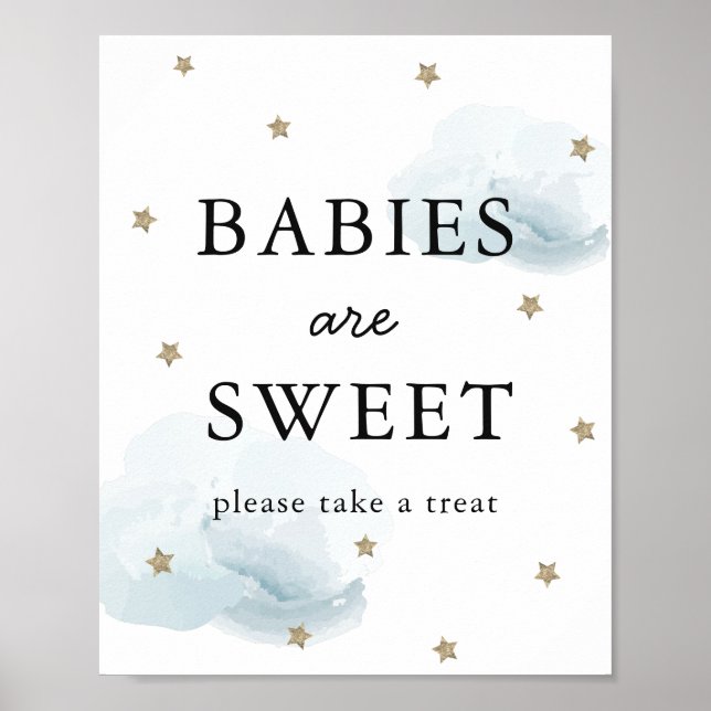 Stars & Blue Clouds Baby Shower Sweet Treat Sign Poster (Framsidan)