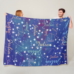 Stars Blue Hues Himmel med hennes Namn över hela v Fleecefilt
