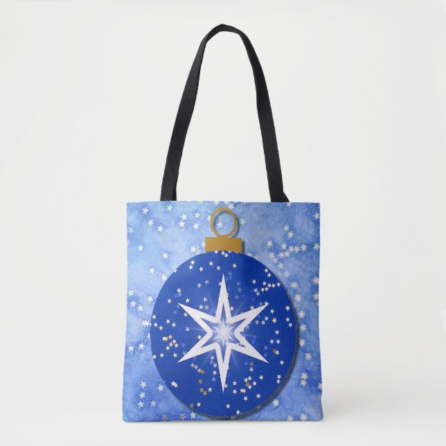 Stars Blue Ornament Art Tote Tygkasse (Framsida)