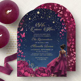 Stars Butterflies Burgundy Quinceanera Inbjudningar