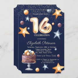Stars Cake Confetti Sweet 16 Party Inbjudningar