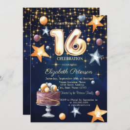 Stars Cake Navy Blue Sweet 16-inbjudan Inbjudningar