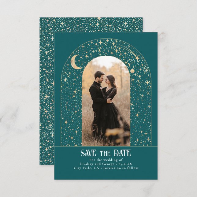 Stars Celestial Arch Teal Save the Date Photo Spara Datumet (Fram/baksida)