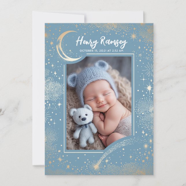 Stars Celestial Cute Blue Newborn Photos Bird Meddelande (Framsida)